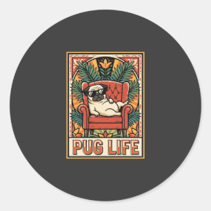 Pug Leven Retro Volkskunst Hond Ronde Sticker