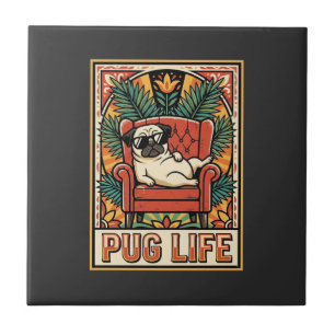 Pug Leven Retro Volkskunst Hond Tegeltje