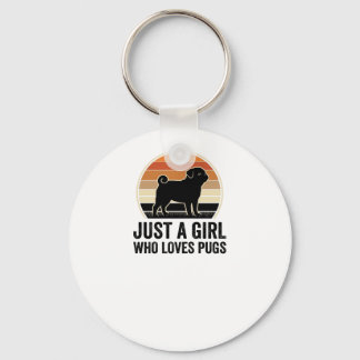 Pug Liefhebber Vintage Alleen Een Meisje Hond Shir Sleutelhanger