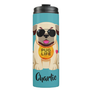 Pug Life, aangepaste naam en kleurtumbler Thermosbeker