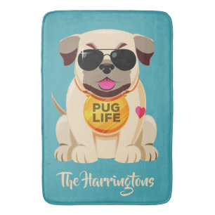 Pug Life aangepaste naam & kleur badmatten