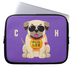 Pug Life, aangepaste naam & kleurenlaptophoezen Laptop Sleeve