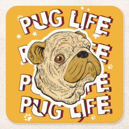 Pug Life Animal Dog Vierkante Kartonnen Onderzetter