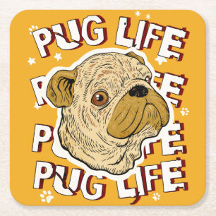 Pug Life Animal Dog Vierkante Kartonnen Onderzetter