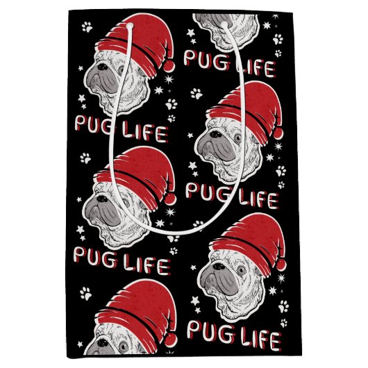 Pug Life Animal Kerstmis Medium Cadeauzakje (Voorkant)