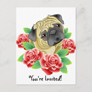Pug Life Cute Tattoo Style Dog Party-uitnodigingen Kaart