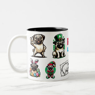 Pug Life Dierenvriend Gift Tweekleurige Koffiemok