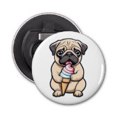 Pug likken ijs button flesopener (Voorkant)