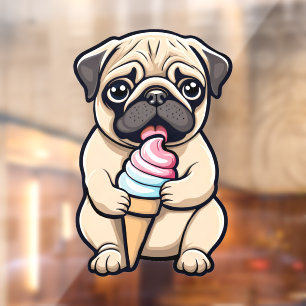 Pug likken ijs raamsticker