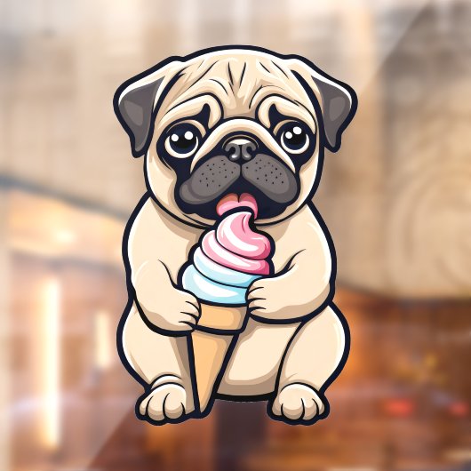 Pug likken ijs raamsticker (Vel 2)