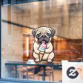 Pug likken ijs raamsticker (Cafe Raam)