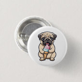 Pug likken ijs ronde button 3,2 cm (Voorkant /achterkant)