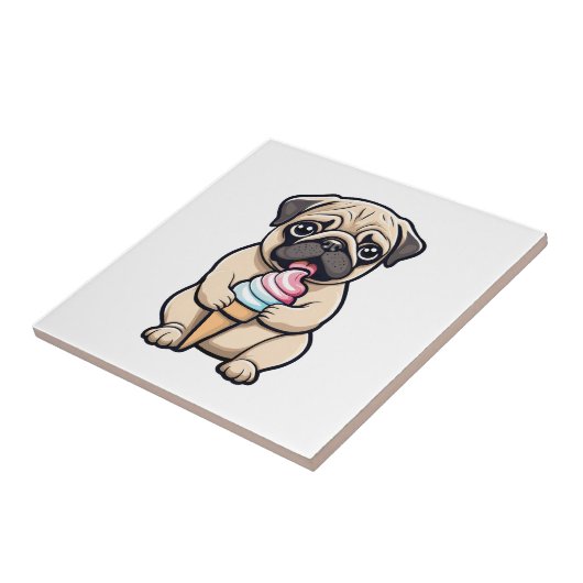 Pug likken ijs tegeltje (Zijkant)
