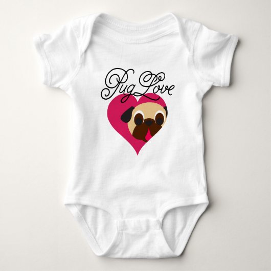 Pug Love Fawn Pug in Heart Bodysuit (Voorkant)
