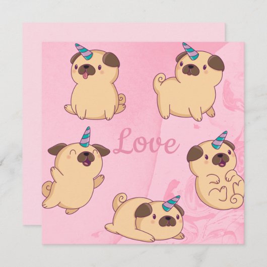 Pug Love Feestdagenkaart (Voorkant / Achterkant)