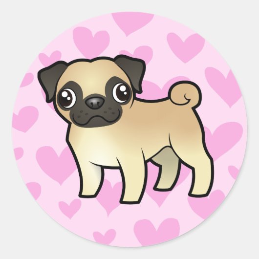 Pug Love Ronde Sticker (Voorkant)