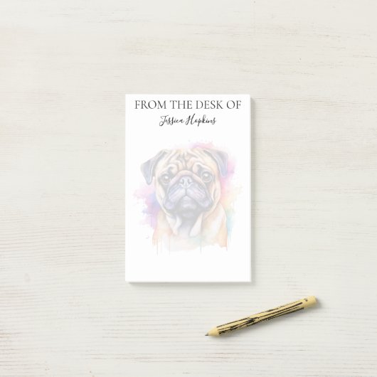 Pug Lover Monogrammed Dog Post-it® Notes (Op bureau)