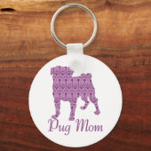 Pug Lover Pink  Damask Sleutelhanger (Voorkant)