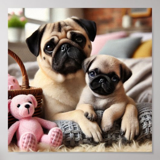 Pug mama en haar puppy poster (Voorkant)