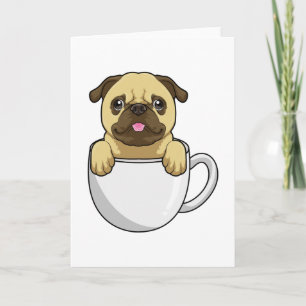 Pug met beker koffie kaart