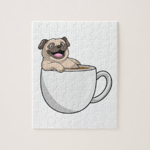 Pug met beker koffie legpuzzel