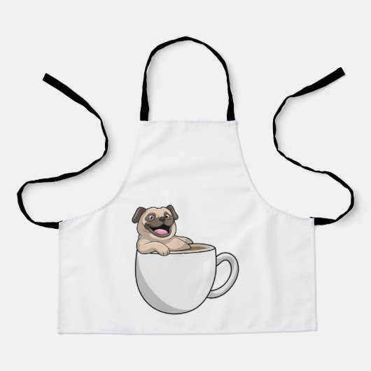 Pug met beker koffie schort (Voorkant)