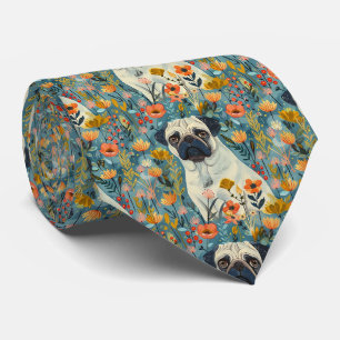 Pug Met Bloemen Gouache Stropdas
