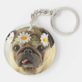Pug met Daisy Crown Sleutelhanger (Achterkant)