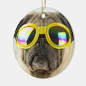Pug met Goggles Keramisch Ornament (Links)