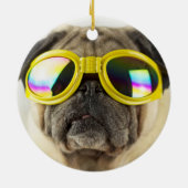 Pug met Goggles Keramisch Ornament (Achterkant)