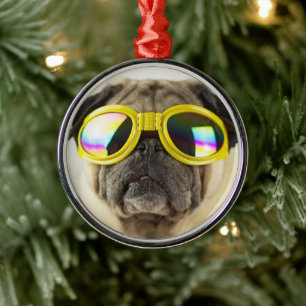 Pug met Goggles Metalen Ornament