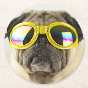 Pug met Goggles Ronde Kartonnen Onderzetter