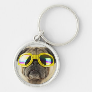 Pug met Goggles Sleutelhanger
