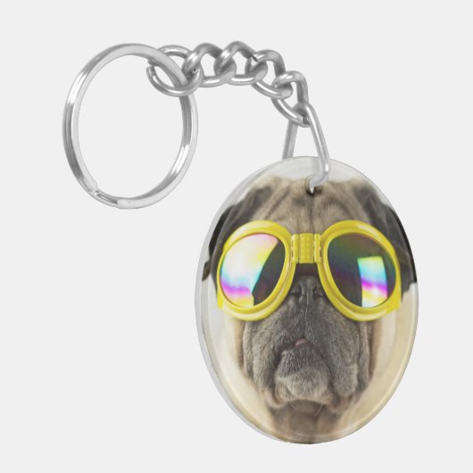 Pug met Goggles Sleutelhanger (Voorkant Links)