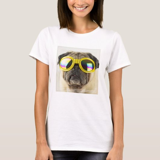 Pug met Goggles T-shirt (Voorkant)
