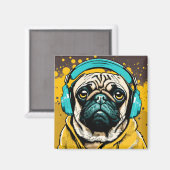 Pug met hoofdtelefoon magneet (Voorkant / Achterkant)