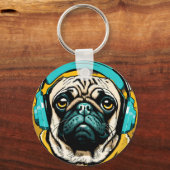 Pug met hoofdtelefoon sleutelhanger (Achterkant)