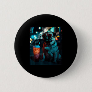 Pug met ijskoude koffie ronde button 5,7 cm