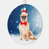 Pug met kerstkerstkerstkerstkerstkerstman keramisch ornament (Links)