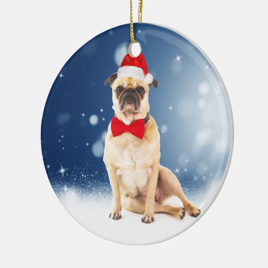 Pug met kerstkerstkerstkerstkerstkerstman keramisch ornament (Links)