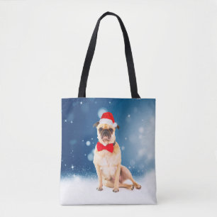 Pug met kerstkerstkerstkerstkerstkerstman tote bag