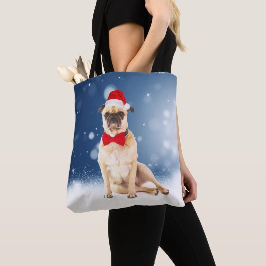 Pug met kerstkerstkerstkerstkerstkerstman tote bag (Dichtbij)