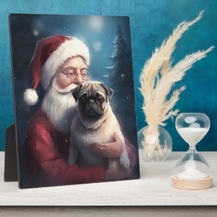 Pug Met Kerstman Feestelijke Kerst Fotoplaat