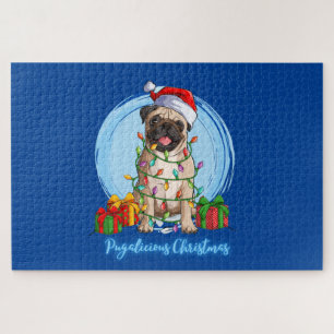 Pug met Kerstmis Jigzaag Puzzle Legpuzzel