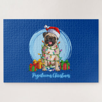 Pug met Kerstmis Jigzaag Puzzle Legpuzzel