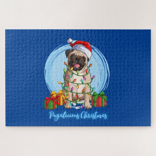 Pug met Kerstmis Jigzaag Puzzle Legpuzzel (Horizontaal)