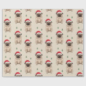 Pug met kerstmuts rustieke kerst cadeaupapier (Vlak)