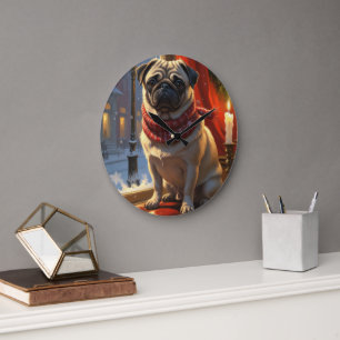 Pug met kerstverlichting vakantie grote klok