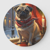 Pug met kerstverlichting vakantie grote klok (Voorkant)