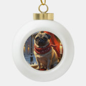 Pug met kerstverlichting vakantie keramische bal ornament (Voorkant)